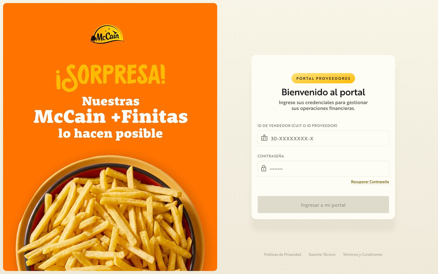 Portal de proveedores de McCain diseñado por reset